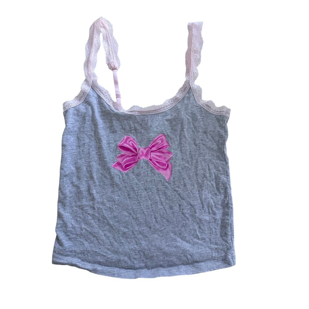 PINK x LoveShackFancy Tank Top Womens S Pink Gingham Lace Cami Coquette LSF